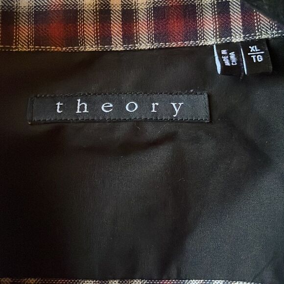 Theory 100% Cotton Zack Plaid Long-Sleeve Sport Shirt Button Front Collared XL - Picture 8 of 10